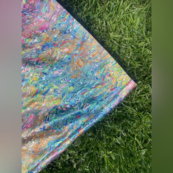 70s Vintage Wide Leg Nylon Pants in Rainbow Oil Slick Fabric - Picture 3 of 8